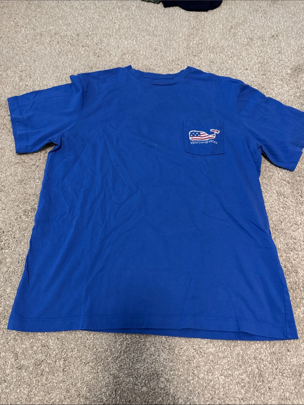Vineyard Vines Royal Blue Pocket Tee with Flag Whale